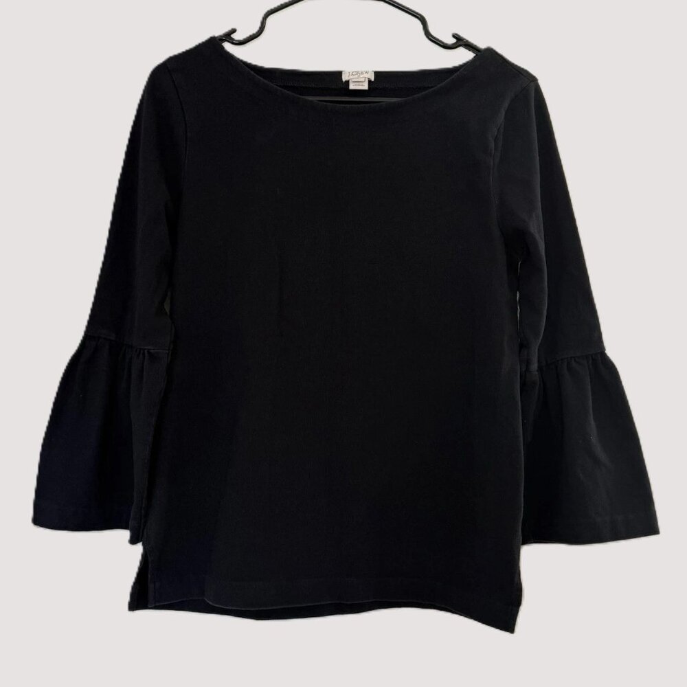 J.Crew Black Bell Sleeve Boatneck Long Sleeve Blouse Top Preppy Career Office XS